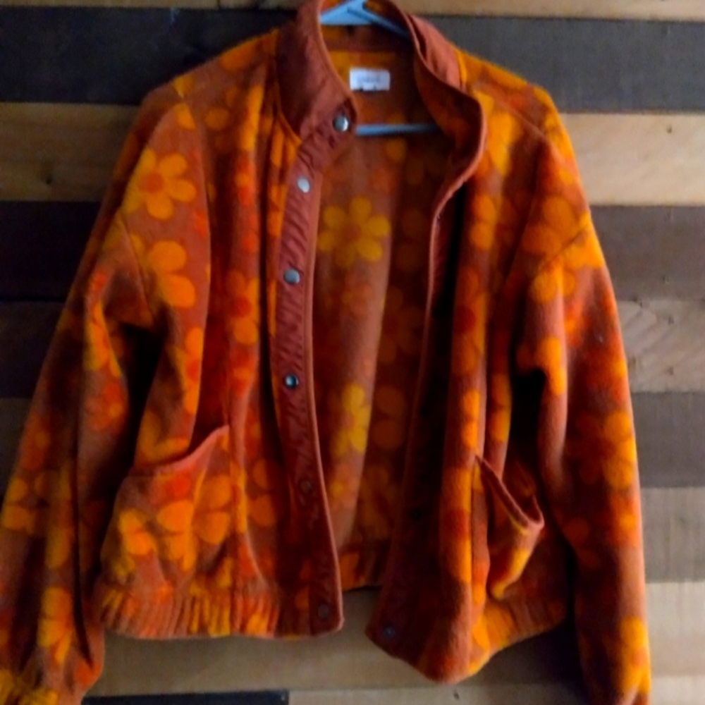 Retro flower fleece jacket